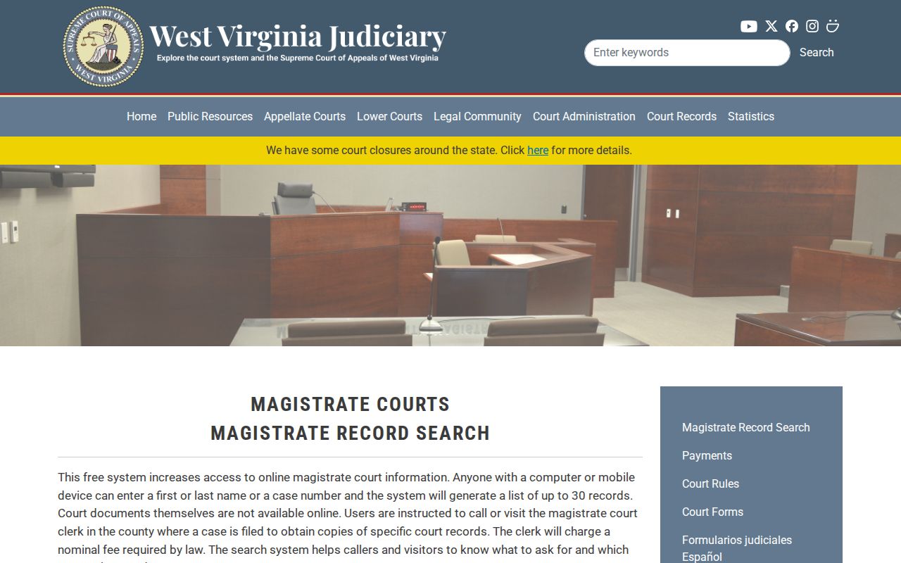 Official West Virginia Magistrate Record Search instructions