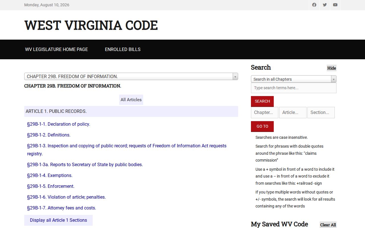Wardensville criminal record access under the West Virginia Freedom of Information Act