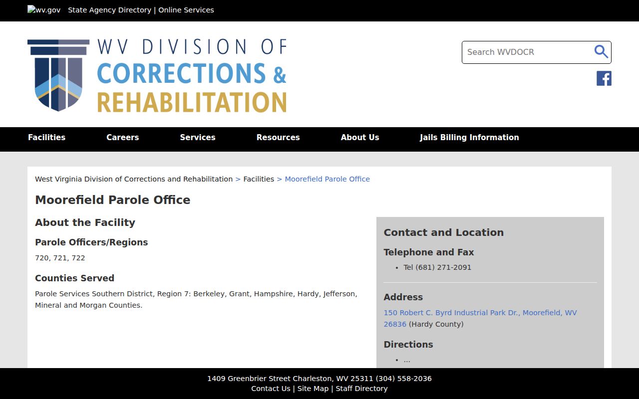 Moorefield parole office information for Hardy County criminal records